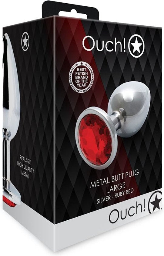 OUCH METAL BUTT PLUG LARGE SILVER- RUBY RED