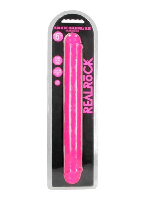 REAL ROCK GLOW IN THE DARK DOUBLE DILDO ROSA NEON