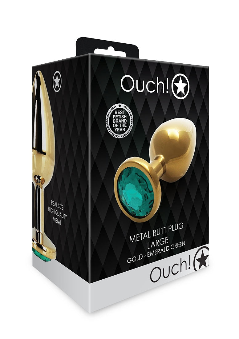 OUCH METAL BUTT PLUG LARGE GOLD EMERALD GREEN