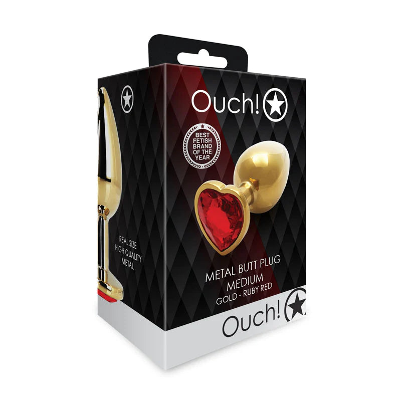OUCH METAL  BUTT PLUG GOLD RUBY RED