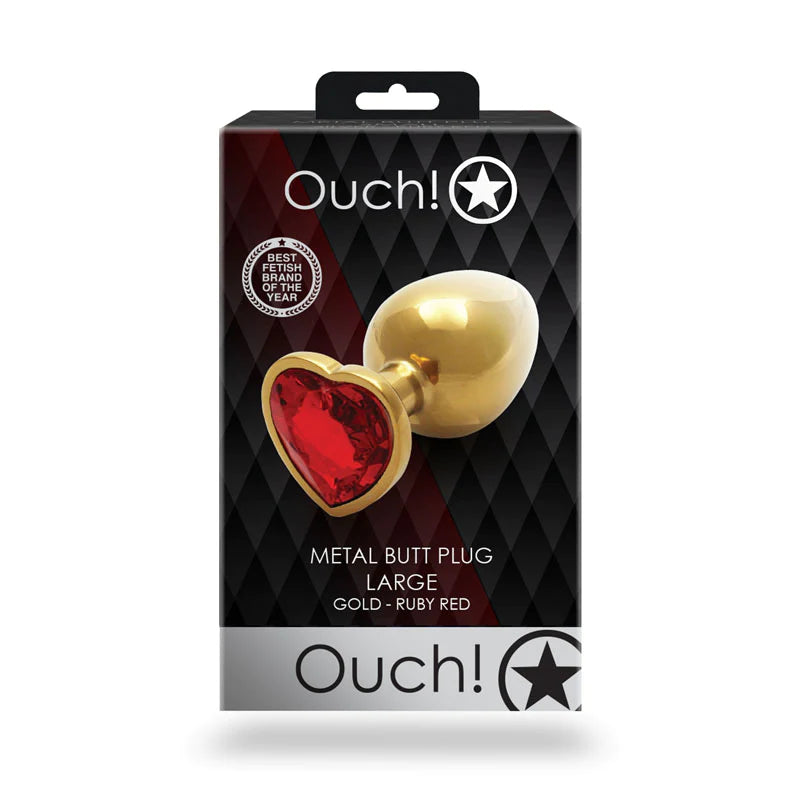 OUCH METAL BUTT PLUG LARGE GOLD -RUBY RED